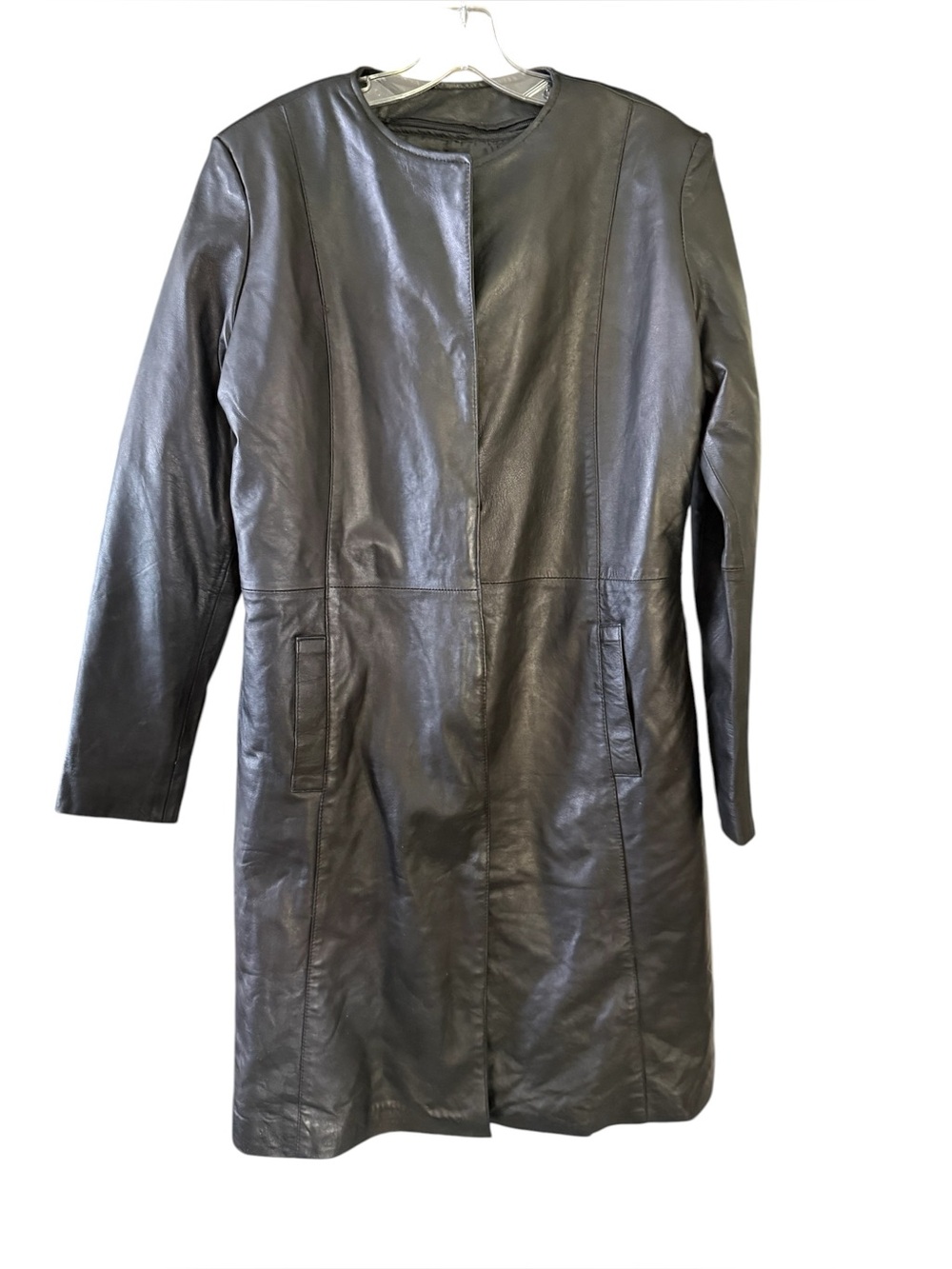 Jamin Leather Womens M Collarless Car Coat Black Zip Out Quilted Lining Jacket